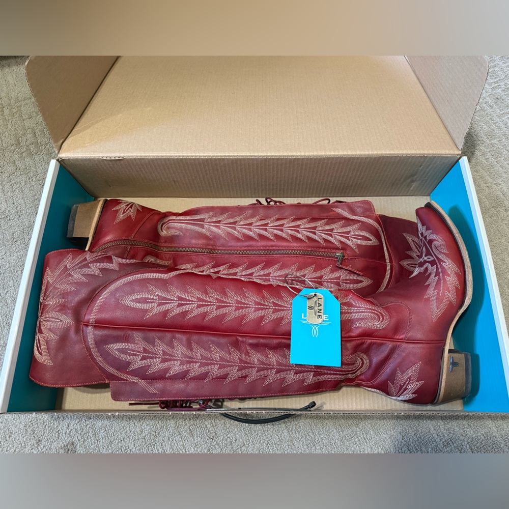 Lane Boots Red Western Embroidered Leather Cowboy Boots